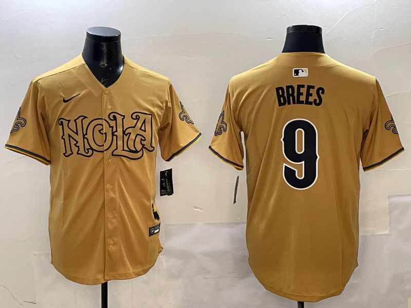 Men New Orleans Saints #9 Brees Yellow Joint Name 2025 Nike Limited NFL Jersey style 1